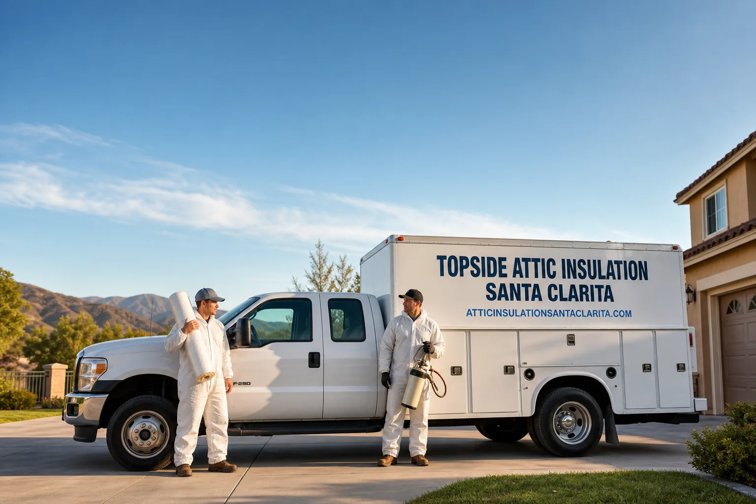 Topside Attic Insulation Santa Clarita insulation service vehicle and crew in Santa Clarita, CA